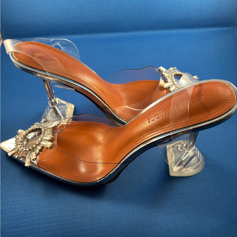 Amina Muaddi Elegant Silver Embellished Women's Mules size 39 - Picture 2 of 5